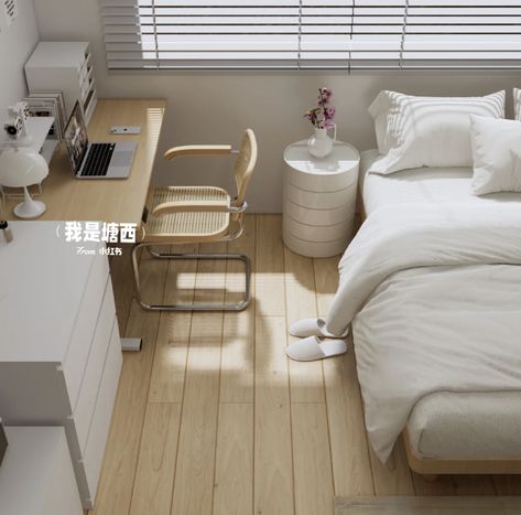 xiaohongshu bed room decor inspo idea minimalistic aesthetic simple Muji Inspired Bedroom, Muji Room Aesthetic, Korean Minimalist Bedroom, Minimal Room Aesthetic, Kpop Dorm, Muji Bedroom, Deco Rumah, Japanese Minimalist Bedroom, Peaceful Room