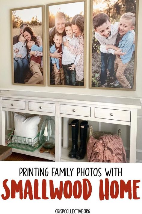 Printing family photos with Smallwood Home Family Canvas Wall, Small Wood Frames On Wall, Smallwoods Picture Ideas Dining Room, Small Wood Home Photos, Canvas Family Photo Wall Ideas, Wall Collage Family Photos, Family Photos Framed On Wall, Family Photo Frames On The Wall, Family Canvas Ideas Picture Walls