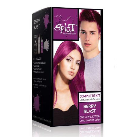 SplatÂ® Berry Blast, Rebellious Color Kit, Semi-Permanent Hair Dye Splat Hair Dye, Raspberry Hair, Splat Hair Color, Dyed Hair Ombre, Pink Hair Dye, Semi Permanent Hair Dye, Bold Hair Color, Pink Dye, Hair Kit