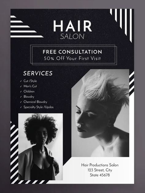 Hair Salon Poster, Salon Advertising Ideas, Hair Salon Flyer, Hair Poster Design, Hair Advertising, Hair Poster, Magazine Cover Ideas, Hair Salon Marketing, Beauty Salon Posters