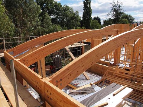 Glulam Beam Portal Frame Glulam Beam, Contemporary Design House, Frame Architecture, Timber Joinery, Timber Frame Joinery, House Under Construction, Timber Frame House, Rural Architecture, Timber Architecture