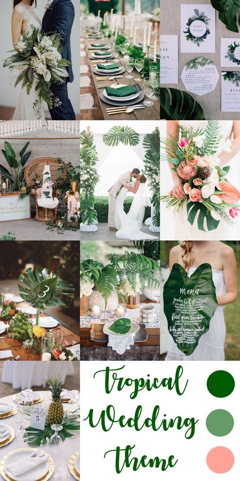 Wedding Theme Palette, Jungle Wedding, Tropical Wedding Theme, Tropical Wedding Decor, Tropical Wedding Inspiration, Beach Wedding Centerpieces, Beach Wedding Colors, Tropical Beach Wedding, Beach Wedding Decorations