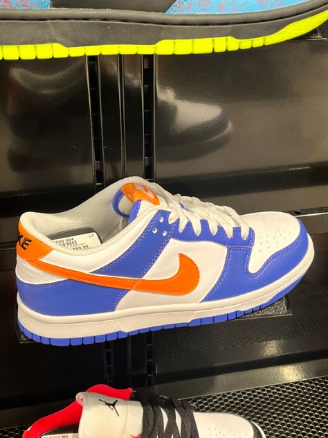 Orange And Blue Sneakers, Knicks Dunks Outfit, Blue And Orange Nike Shoes, Blue And Orange Dunks Outfit, Blue And Orange Shoes, Nike Wishlist, Blue Shoes Outfit, Orange Nike Shoes, Nike Shoes Blue