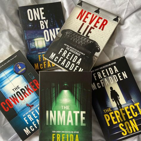 Have you read any of Freida McFaddens books? 📚 I’m slowly building my collection up and love her story’s so much!! Can��’t wait to continue reading the backlog lol 🫶 One By One Freida Mcfadden, Freda Mcfadden Book Checklist, Frida Mcfadden Books, The Inmate Freida Mcfadden, Freida Mcfadden Books, Viral Books, Freida Mcfadden, Good Thriller Books, Akudama Drive