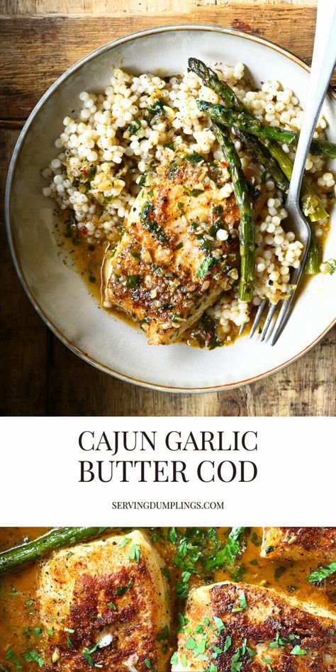 Cajun Cod, Garlic Butter Cod, Butter Cod, Cod Fillets, Fish Dinner Recipes, Calico Cats, Resep Diet, Easy Seafood, Cod Recipes