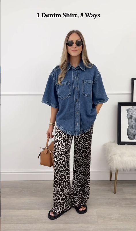 Leopard Shirt Outfit Casual, Denim And Leopard Outfit, Family Brunch Outfit, Popular Fall Outfits, Outfits With Striped Shirts, Leopard Print Outfits, Animal Print Jeans, Mum Fashion, Diy Fashion Clothing