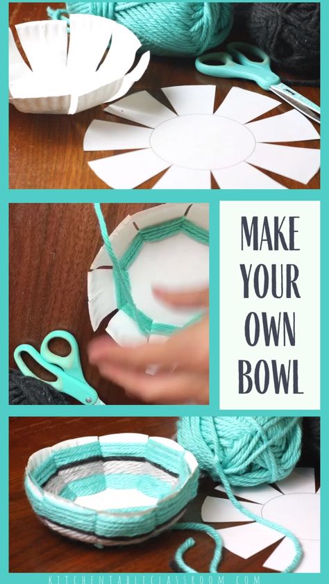 Woven Bowl- A DIY with Free Printable Template #box #template #boxtemplate Create this woven bowl using the free printable template, a paper plate, & yarn. This is a great elementary / middle school art lesson to introduce weaving. Plate Crafts For Kids, Template Box, Education Illustration, Woven Bowl, Valentine Paper, Paper Plate Craft, Diy Crafts For Teen Girls, Paper Plate Crafts For Kids, Art Lessons Middle School