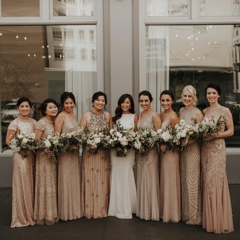 Champagne Gold Bridesmaid Dresses, Different Bridesmaid Dresses, Kelsey Rose, Neutral Bridesmaid Dresses, Champagne Bridesmaid Dresses, Champagne Bridesmaid, Gold Bridesmaid Dresses, Mismatched Bridesmaid Dresses, Bridesmaid Dress Colors