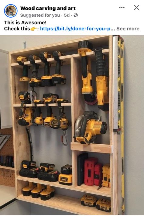 Tre Kunst, Garage Storage Inspiration, Diy Garage Storage Cabinets, Garage Organization Tips, Storage Shed Organization, Garage Workshop Organization, Tool Storage Cabinets, Power Tool Storage, Workbench Plans Diy