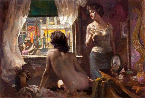 Pulp, Pulp-like, Digests, and Paperback Art, JAMES AVATI (American, 1912-2005). Louisville Saturday,paperback cover, 1958. Oil on board. 12 x 18 in.. Signed with a... Arte Pulp, Arte Van Gogh, Lesbian Art, Pulp Art, Rembrandt, Pulp Fiction, Figure Painting, Pretty Art, Female Art