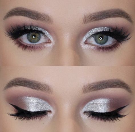 Prom Eyes, Fast Makeup, Silver Eye Makeup, Wedding Eyes, Wedding Hairstyles And Makeup, Silver Makeup, Silver Eyeshadow, Wedding Eye Makeup, Prom Eye Makeup