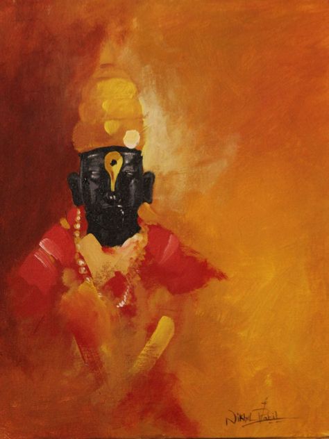 Vitthal the god of hindu. Painted on canvas with acrylic media.  Artist-Nikhil Patil. Vitthal Rukmini Canvas Painting, Lord Vitthal Painting, Vitthala Painting, Vitthal Illustration, Vittala Panduranga Painting, Vithal Painting, Vitthal Rukmini Painting, Vitthal Art, Dark God Art