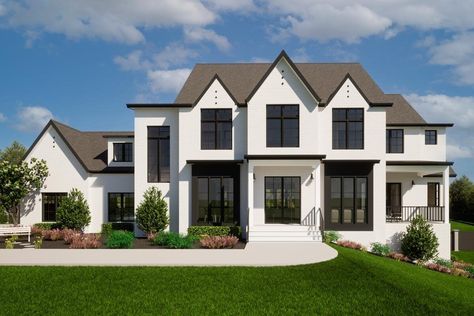 Modern Dual-Story 5-Bedroom Tudor-style House With Optionally Finished Basement (Floor Plan) Transitional House Plans, Basement Floor, Basement Floor Plans, Tudor Style Homes, Tudor Style, Transitional House, Finished Basement, The Breakfast, Farmhouse Plans