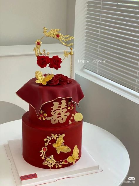 Hualian Wedding, Sangjit Cake, Chinese Birthday Cake, Chinese Wedding Cake, Queens Birthday Cake, Chinese Birthday, Chinese Cake, Kue Macaroon, Asian Cake