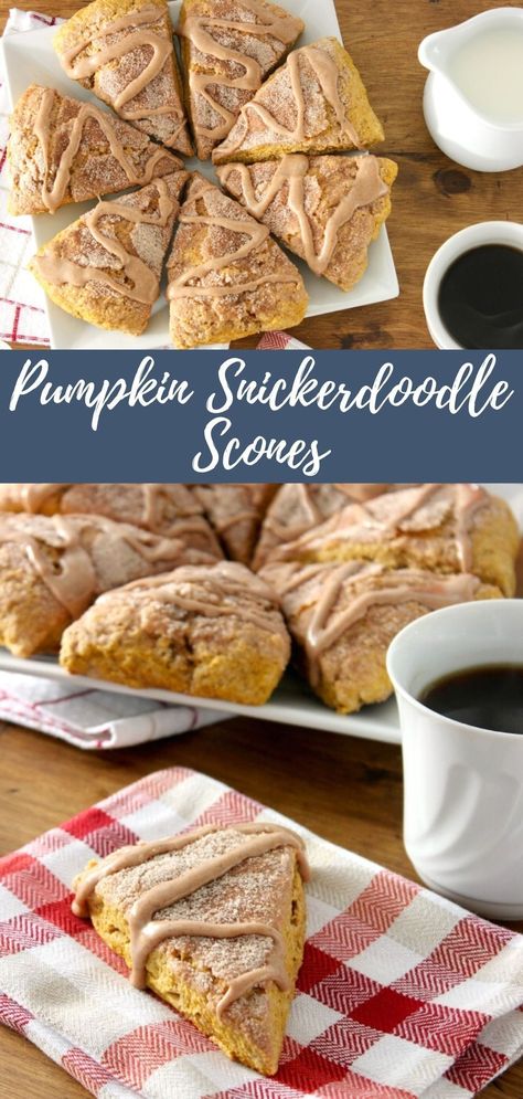 These soft, tender Pumpkin Snickerdoodle Scones are filled with pumpkin and warm pumpkin pie spices! A crackly, cinnamon sugar topping gives the scones a little crunch! #scones #pumpkinscones #pumpkin Pumpkin Snickerdoodle Scones, Sourdough Pumpkin Scones Recipe, Halloween Scones, Snickerdoodle Scones, Gathering Recipes, Pumpkin Scones Recipe, Apple Scones, Fall Favorites Recipes, Pumpkin Recipes Easy