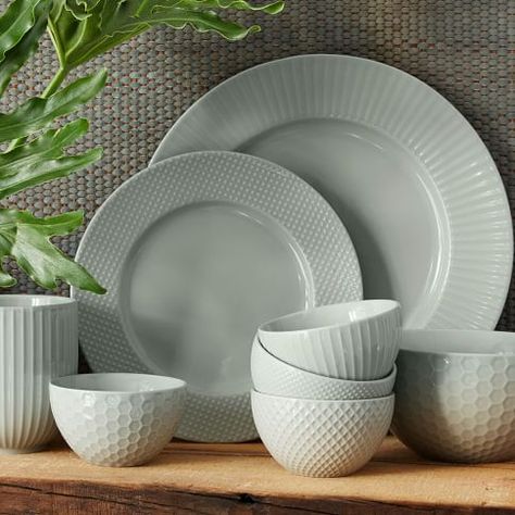 Dinnerware Sets | west elm Moving List, Dishes Sets, Kitchen Vibes, Apartment Accessories, Dinnerware Set Modern, Grey Dinnerware, Kitchen Wear, White Dinnerware Set, Modern Dinnerware