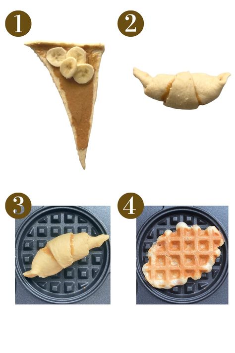 Stuffed Croffles (Crossaint Waffles) - Feeding Tiny Bellies Cool Waffle Ideas, Tiny Shop Ideas, Croffle Recipe, Croissant Waffle, Puff Pastry Waffles, Tiny Bellies, Stuffed Waffle, Tiny Bakery, Waffle Ideas