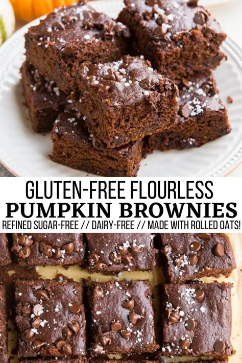 Gluten Free Pumpkin Desserts, Refined Sugar Free Desserts, Healthy Brownie, Sugar Free Brownies, Brownie Recipes Healthy, Pumpkin Brownies, Sans Gluten Sans Lactose, Gluten Free Sweets, Gluten Free Dairy Free Recipes