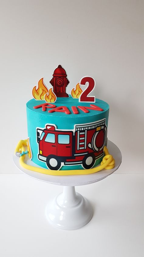 Fire Engine Cake, Firetruck Cake, Fire Truck Party, Blue Cakes, Simple Birthday, Simple Birthday Cake, Baby Boy Birthday, Cakes For Boys, Fire Engine