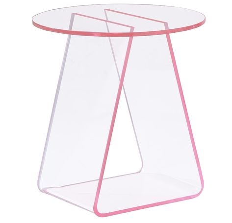 Acrylic Pink End Table 16"x16" table top 18" high Acrylic End Table, Backyard Playhouse, Coffee Table Living Room, Acrylic Pink, Metal Pole, Table Living Room, Mini Table, Pink Acrylics, Table Coffee