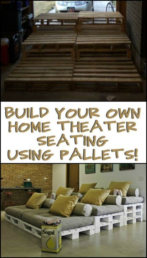 Have Your Own Cinema at Home By Building a Pallet Movie Theater Sofa! Cinema At Home, Build Your Own Home, Movie Theater Rooms, Zimmer Diy, Theater Sofa, Built In Sofa, Theater Room Design, Movie Room Decor, Home Cinema Room