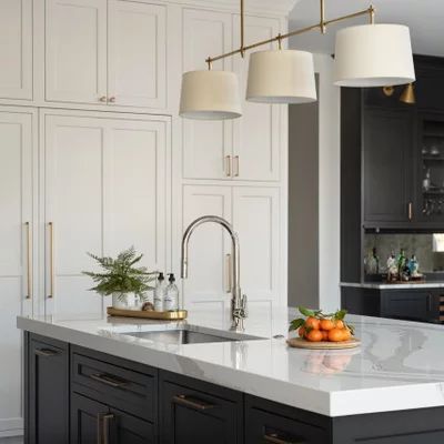 Modern French Provincial - Transitional - Living Room - Minneapolis - by Kristin Hoaglund Design | Houzz Black Kitchen With Grey Countertop, Kitchen Remodel With Dark Floors, Modern Provincial Kitchen, Matarazzo Quartzite, French Transitional Home, Transitional Modern Kitchen, Modern French Interior Design, Modern French Kitchen, Modern Transitional Kitchen