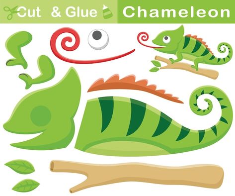 Cartoon of chameleon on tree branches st... | Premium Vector #Freepik #vector #chameleon #lizard #reptile #puzzle-game Chameleon Craft, Kids Bulletin Boards, Jungle Thema, Premium Vector Cartoon, Chameleon Lizard, Cut And Glue, Game For Children, Paper Games, Vector Cartoon