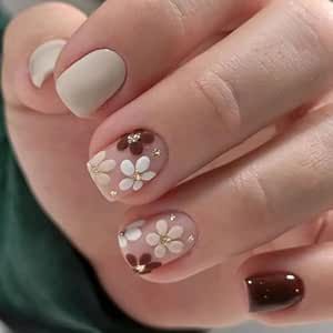 Fall Press On Nails, Nails Short Square, Brown Acrylic Nails, Nails Extra, Nails Autumn, Nails Brown, Nails Glossy, Nails Gold, Press On Nails Short