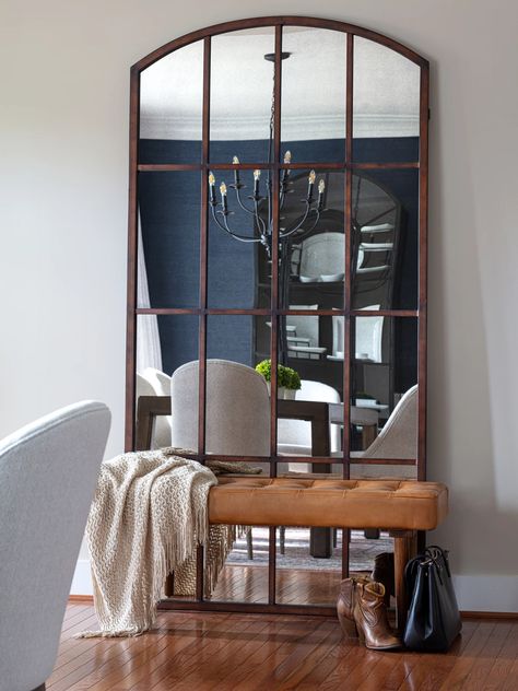 foyer with bench Foyer With Bench, Small Entryway Storage, Storage Design Ideas, Foyer Mirror, Entrance Mirror, Foyer Bench, Arched Floor Mirror, Large Floor Mirror, Entryway Flooring