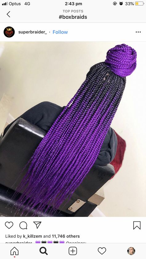 Purple And Black Box Braids, Deep Violet Hair, Purple Box Braids, Braiding Hair Colors, Black Box Braids, Triangle Braids, Purple Braids, Black Hair Short Cuts, Rainbow Braids