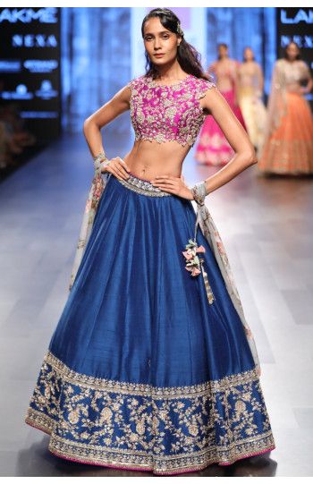 Buy Online Designer Women's Fashion and Bridal Clothing | AASHNIANDCO.COM Pink And Blue Lehenga, Sangeet Lehanga, Anushree Reddy Lehenga, Royal Blue Lehenga, Sari Lehenga, Mehndi Dresses, Lehenga Saree Design, Anushree Reddy, Indian Skirt