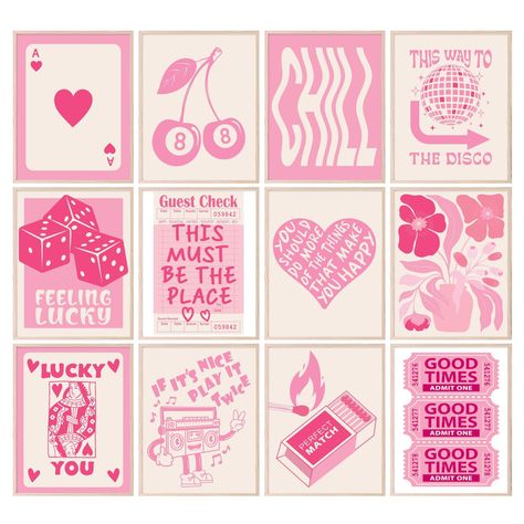 PRICES MAY VARY. Decorative Pink Preppy Posters: Enhance any room with our Set of 12 Unframed (8x10”) prints, perfect for adding a touch of chic and vibrant charm. Ideal for dorms, bedrooms, or any space needing a splash of color and style. Vibrant Dorm Wall Art For College Girls: Brighten your living space with these eye-catching pink posters, designed to create a joyful and inspiring atmosphere. Their uplifting messages and playful designs are sure to spark creativity and positivity. Charming Wall Decor Pink Bedroom, Bedroom Wall Art Pink, Wall Art Teenage Girls Room, Diy Pink Wall Decor, Poster Decorating Ideas, Pink Wall Posters, Pink Prints For Walls, Pink Room Posters, To Print Aesthetic