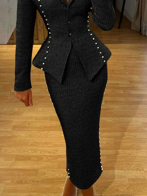 stylewe | stylewe Blazers And Skirts Outfits, Blazer Outfits Casual Classy, Tweed Gown, Suit Skirt Outfit, Skirt Suits For Women, Graduation Suit, Cogic Fashion, White Skirt Suit, Posh Dresses