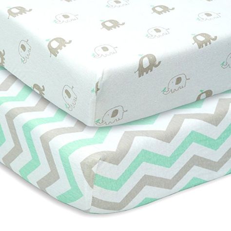 CUDDLY CUBS Set of 2 Jersey Cotton Fitted Crib Sheets in Gray and Mint with Chevron & Elephants - TOP QUALITY Nursery Bedding for Boy or Girl, Ideal Baby Shower Gift Baby Boy Nursery Bedding, Toddler Bed Sheets, Soft Nursery, Boy Nursery Bedding, Mint Nursery, Crib Bedding Boy, Girl Nursery Bedding, Crib Bedding Girl, Baby Boy Bedding