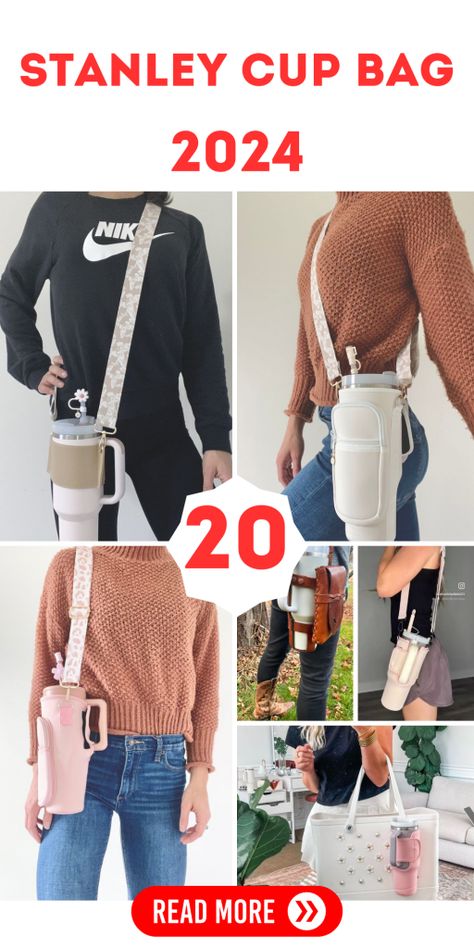 Chic Stanley Cup Bags: Crochet, DIY Patterns & Holder Accessories Diy Stanley Cup Accessories, Crochet Tumbler Bag, Crochet Stanley Cup Holder, Belt Bag Outfits, Drink Holder Diy, Crochet Tumbler, Belt Bag Outfit, Stanley Accessories, Lululemon Belt Bag