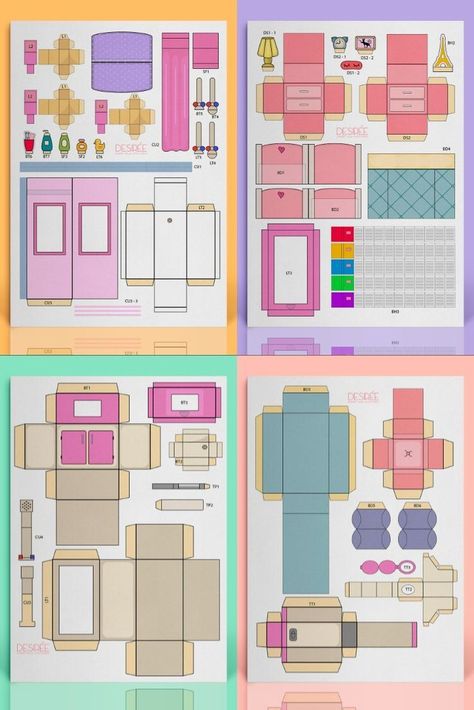 Paper Dolls House Printable Free, Paper Doll House Template Printables Free, How To Make Paper Dolls Crafts, Barbie House Furniture Free Printable, Paper Dollhouse Printable Free, Diy Paper Doll House Free Printable, Paper Dolls Diy Crafts, Paper Dolls Book Free Printable, Paper Doll House Printable Templates Dollhouse Furniture