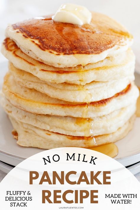 No milk? No problem! This recipe for pancakes without milk uses water instead and still yields a fluffy and delicious stack. Low Salt Pancakes, Pancakes Coconut Milk, Homade Pancakes Recipe, Milk Free Pancake Recipe, Pancakes With Water, No Milk Pancakes, Pancake Recipe With Water, Pancake Recipe No Milk, Easy Pancake Recipe Without Milk