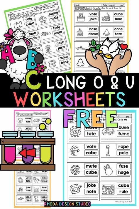 Engaging Phonics activities and worksheets for kindergarten and first grade. Teaching phonics can be fun with this long i worksheet free pdf set. Long U Worksheets, Long O Worksheets, Long A Worksheets, Classroom 1st Grade, Home School Worksheets, Cvce Worksheets, I Worksheet, Long U Words, Worksheets 1st Grade