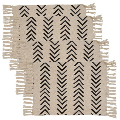 Saro Chevron Cotton Placemats (Set Of 4) & Reviews | Wayfair Tassels Design, Chevron Table Runners, Cotton Placemats, White Placemats, Printed Table Runner, Tan Background, Black Backdrops, Rustic Theme, Black Chevron