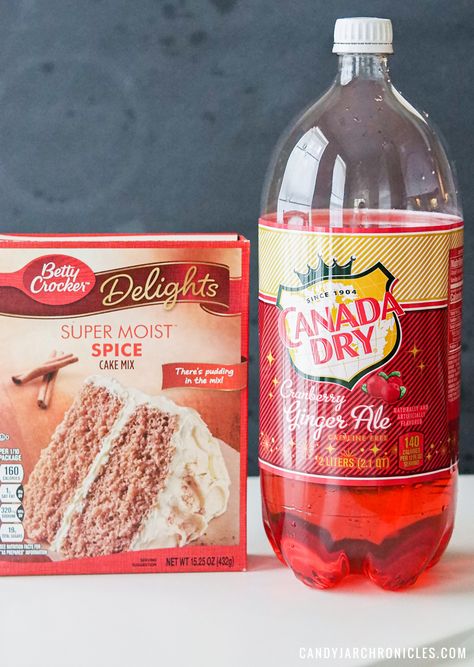 Ginger Ale Cake Recipes, Ginger Ale Cake, Cranberry Spice Cake, Cranberry Ginger Ale, 4 Ingredient Desserts, Ginger Ale Recipe, Cake Mix And Soda, Spice Cake Mix And Pumpkin, Spiced Cake