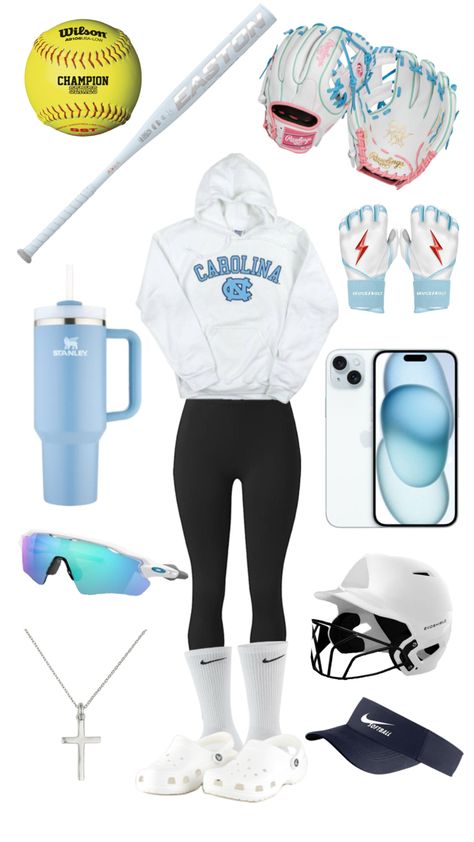 Just a girl who loves softball!🥎 Stuff To Put In Your Softball Bag, Softball Aesthetic Outfit, Soft Ball Outfits, What To Wear To Softball Practice, Softball Necessities, Softball Bag Essentials, Softball Outfits For Practice, Softball Practice Outfits, Softball Fits