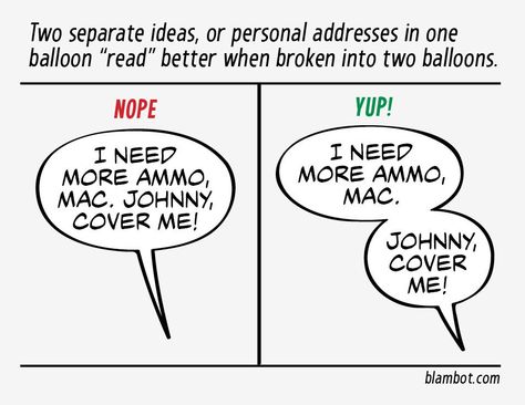 Separating ideas/addresses in dialogue. #lettering #comics Comic Book Making Tips, Comic Writing Tips, Comic Art Tips, Comic Book Story Ideas, How To Write Comics, How To Write A Comic, Comic Ideas Prompts, Webtoon Comic Tutorial, Comic Advice