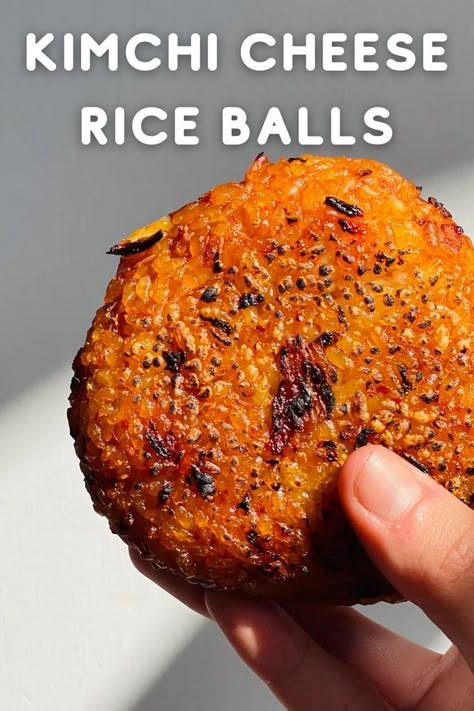 Korean Fried Rice Balls, Gochujang Cheesy Rice Balls, Kimchi Fried Rice Balls, Kimchi Cheese Rice Balls, Rice Cheese Balls, Vegetarian Rice Balls, Crispy Rice Balls, Kimchi Appetizer, Crispy Rice Recipes