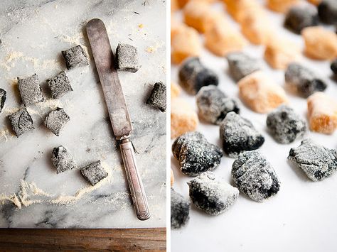 Sweet Potato and Squid Ink Gnocchi Breakfast Sweet Potato, Halloween Menu, Sweet Potato Gnocchi, Potato Gnocchi, Black Food, Sweet Potato Recipes, Halloween Recipes, Sneak Peak, Gnocchi