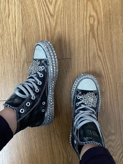 Edgy but make it chic. Studded sneakers, high top sneakers, studs, statement shoes, distressed sneakers, metallic details Follow my shop @_lemonsandlace on the @shop.LTK app to shop this post and get my exclusive app-only content! #liketkit #LTKfit #LTKshoecrush #LTKstyletip @shop.ltk https://liketk.it/3ysT2 Distressed Sneakers, Sneakers High Top, Hi Top Sneakers, Statement Shoes, Studded Sneakers, Statement Shoe, Diy Sewing Clothes, Hi Top, Chuck Taylor Sneakers