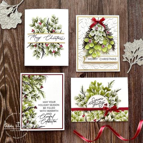 Stampin Up Seasons Of Green And Gold, Stampin Up Golden Greenery Cards, Stampin Up Golden Greenery, Golden Greenery Stampin Up Cards, Card Inspo, Christmas Blessings, Stampin Up Christmas Cards, Christmas Greenery, Embossed Cards