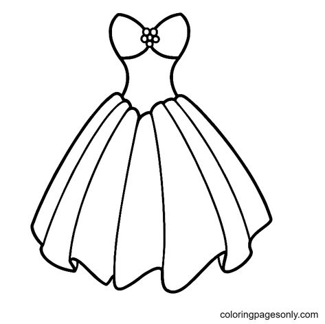 Dress Coloring Pages, Draw Dress, Fashion Coloring Pages, Free Wedding Dress, Creative Craft Ideas, Free Draw, Easy Flower Drawings, Barbie Drawing