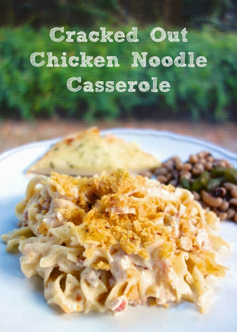 Cracked Out Chicken Noodle Casserole Recipe - chicken, noodles, chicken soup, cheddar, bacon, Ranch and sour cream, topped with crushed Fritos. THE BEST chicken casserole. We eat this at least once a month. Everyone loves it! Cracked Out Chicken, Chicken Noodle Casserole Recipe, Best Chicken Casserole, Cracked Out, Noodle Casserole Recipes, Chicken Noodle Casserole, Country Chicken, Plain Chicken, Noodle Casserole