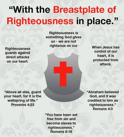 The Breastplate of Righteousness guards our heart. A wound to the chest can be fatal. That's why ancient soldiers wore a breastplate covering their heart and lungs. Our heart is susceptible to the wickedness of this world, but our protection is the Breastplate of Righteousness, and that righteousness comes from Jesus Christ. Armor Of God Lesson, Breastplate Of Righteousness, Breast Plate, Bible Verses About Faith, Womens Bible Study, Bible Lessons For Kids, Faith Bible, Bible Facts, Bible Teachings