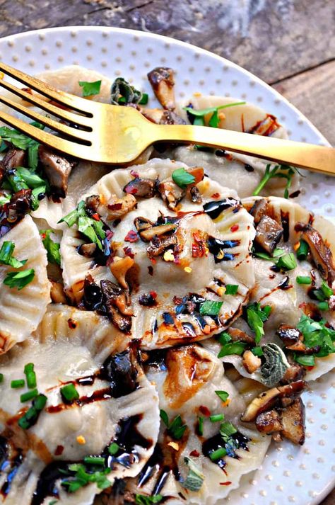 Vegan Pasta Dough, Mushroom Ravioli Recipe, Wild Mushroom Ravioli, Fig Paste, Rabbit And Wolves, Vegan Ravioli, Wild Mushroom Recipes, Witch Kitchen, Mushroom Ravioli